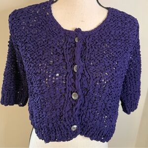 Cluny vibrant purple cropped sweater braided loose semi sheer knit dainty SZ Med